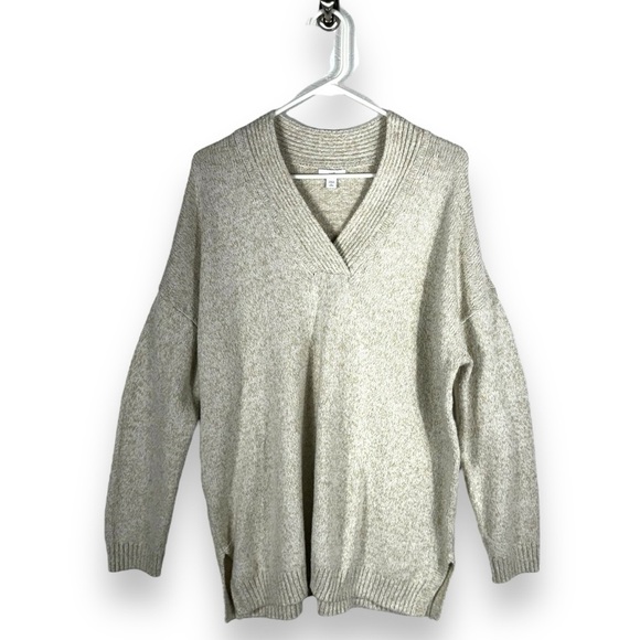 J Jill Petite V Neck Cotton Blend Tunic Sweater, Oatmeal Tan, Size PL - Picture 1 of 9